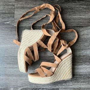 High Espadrille Wedges With Tie Leg